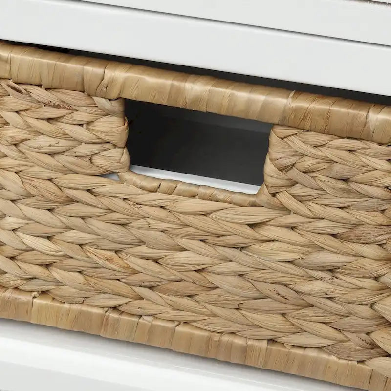 Banc de Rangement Rustique Antique Bleu Marine/Expresso/Blanc Lavé/Blanc avec 3 Tiroirs et 3 Paniers en Rotin, 1 Place