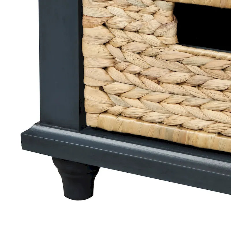 Banc de Rangement Rustique Antique Bleu Marine/Expresso/Blanc Lavé/Blanc avec 3 Tiroirs et 3 Paniers en Rotin, 1 Place