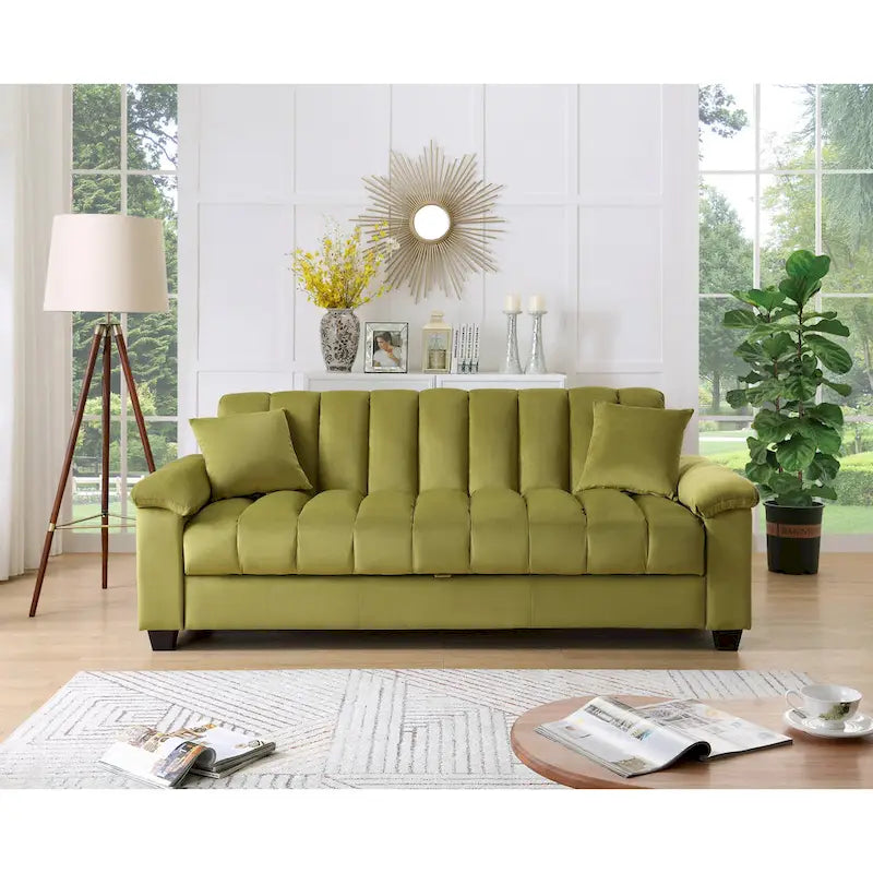 Canapé-lit convertible 2 places en velours avec rangement – Bleu / Rouge / Vert / Crème / Gris / Marron / Gris clair