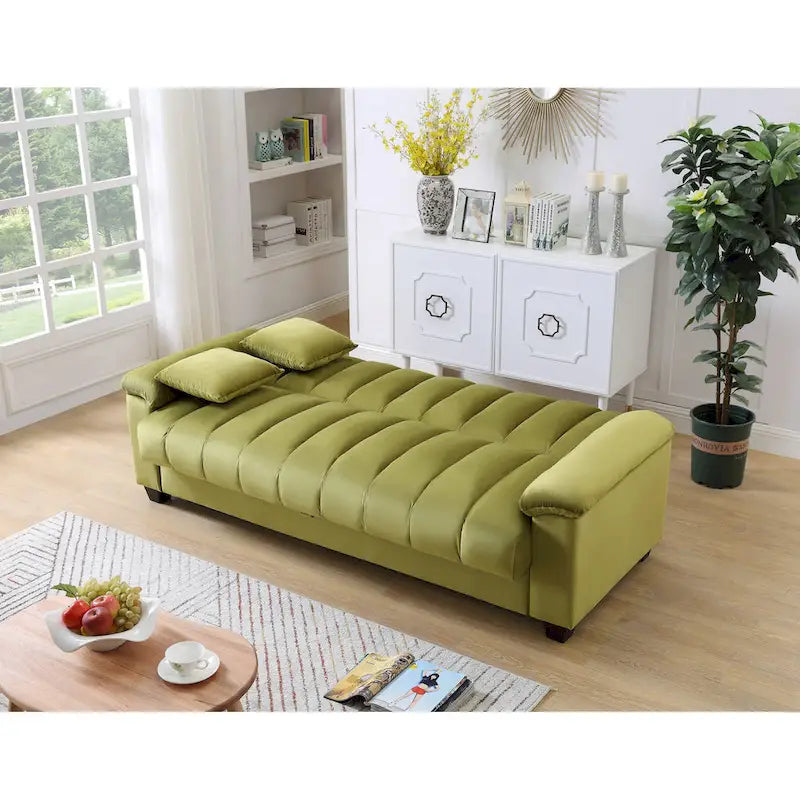 Canapé-lit convertible 2 places en velours avec rangement – Bleu / Rouge / Vert / Crème / Gris / Marron / Gris clair