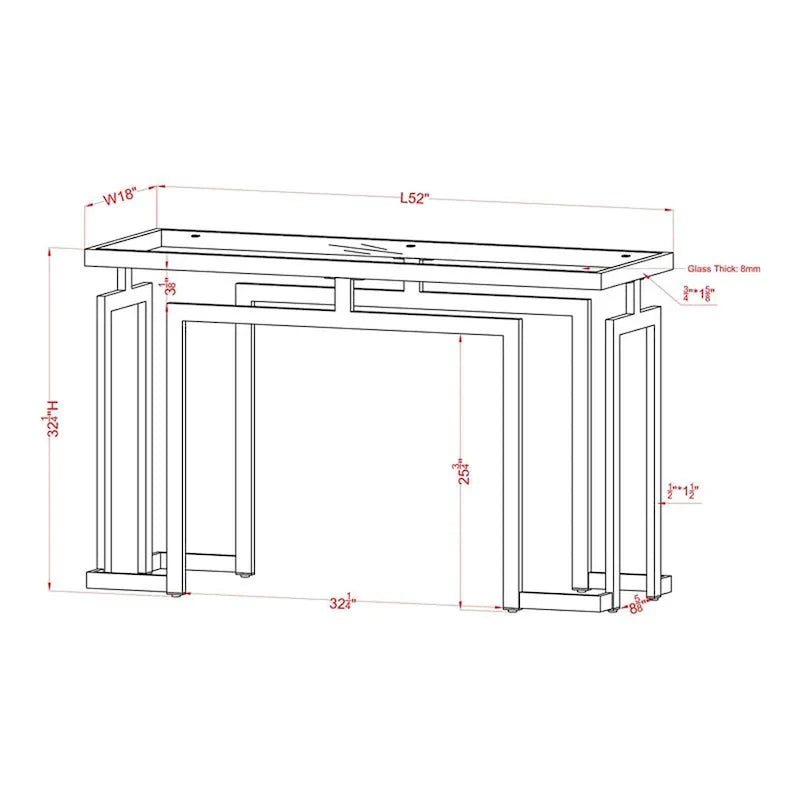 Table console de 52 po avec plateau en verre, chrome/doré, style contemporain, assemblage par 1 personne