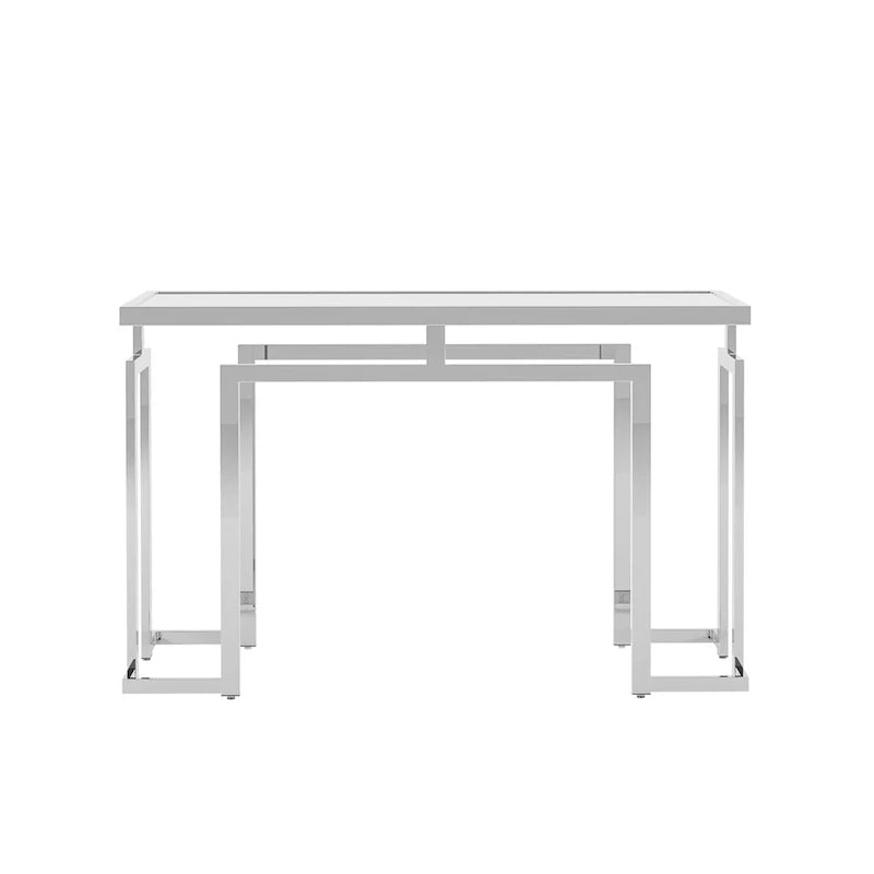 Table console de 52 po avec plateau en verre, chrome/doré, style contemporain, assemblage par 1 personne