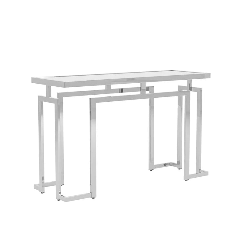 Table console de 52 po avec plateau en verre, chrome/doré, style contemporain, assemblage par 1 personne