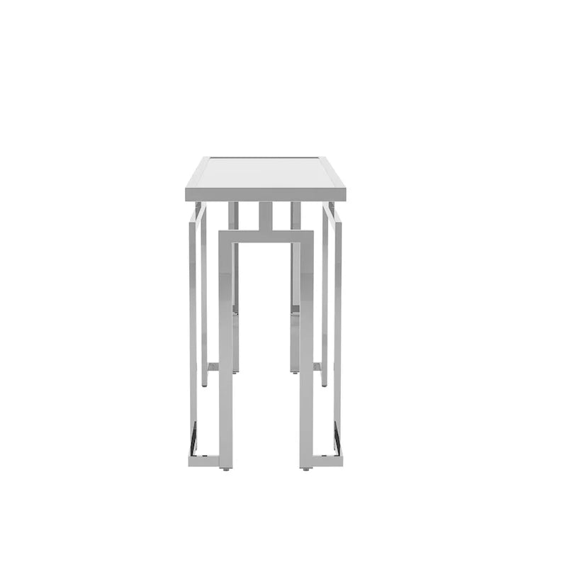 Table console de 52 po avec plateau en verre, chrome/doré, style contemporain, assemblage par 1 personne