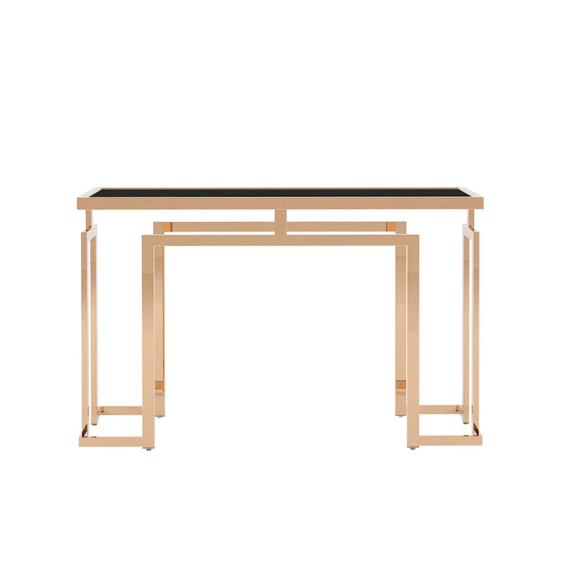 Table console de 52 po avec plateau en verre, chrome/doré, style contemporain, assemblage par 1 personne