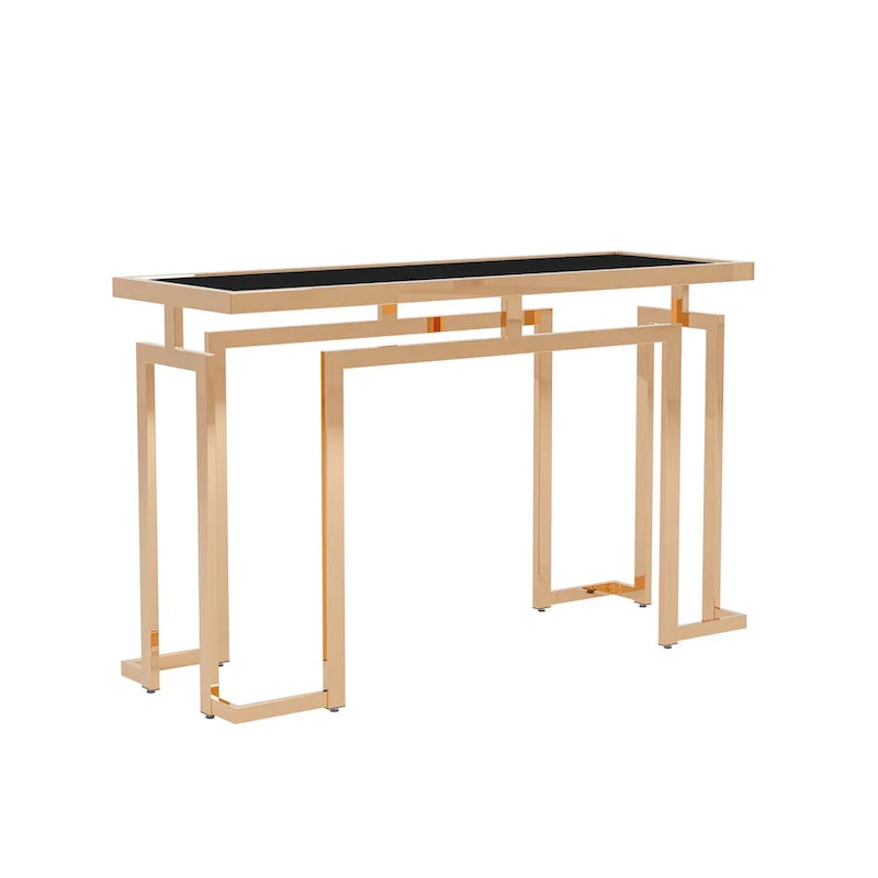 Table console de 52 po avec plateau en verre, chrome/doré, style contemporain, assemblage par 1 personne