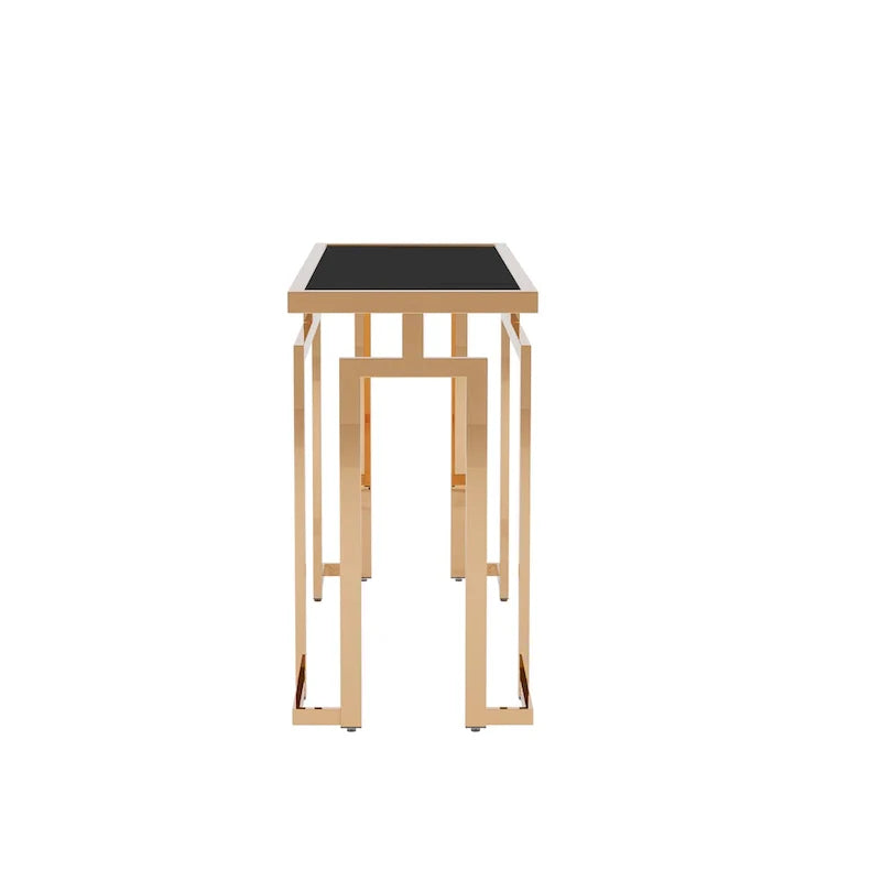 Table console de 52 po avec plateau en verre, chrome/doré, style contemporain, assemblage par 1 personne