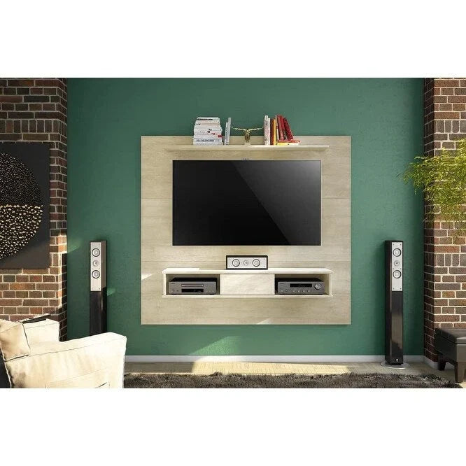 Meuble TV mural simple Blanc / Sable / Marron foncé / Marron clair, pour TV jusqu'à 70"