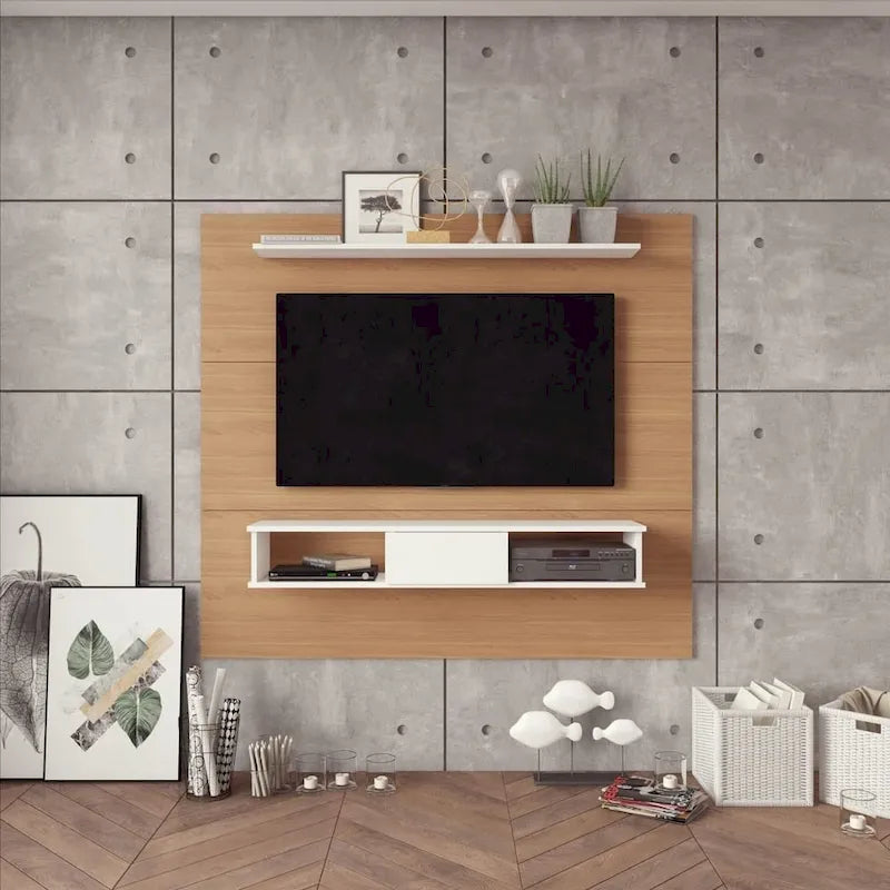 Meuble TV mural simple Blanc / Sable / Marron foncé / Marron clair, pour TV jusqu'à 70"