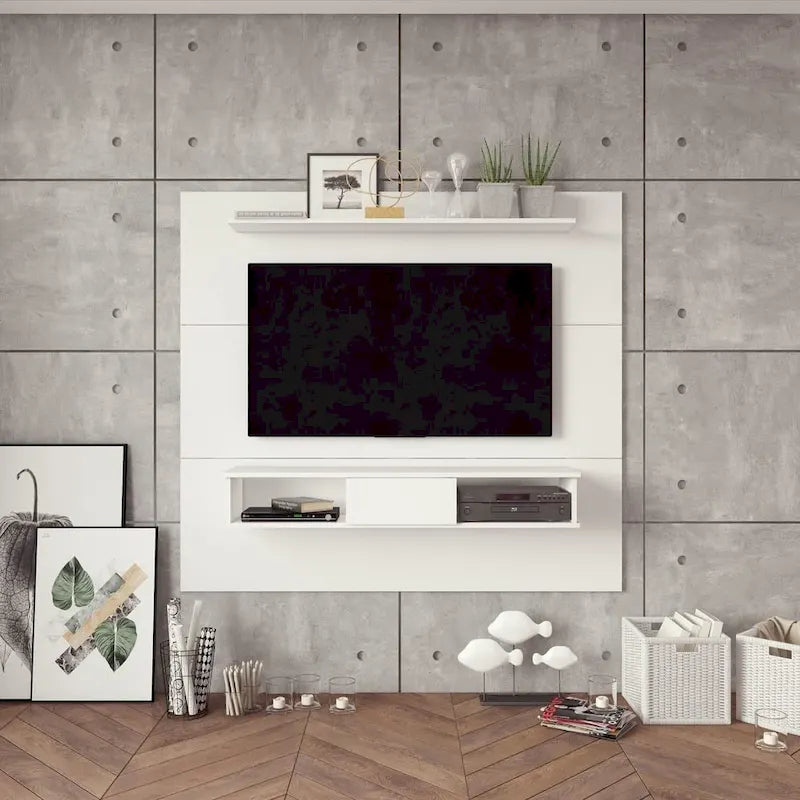 Meuble TV mural simple Blanc / Sable / Marron foncé / Marron clair, pour TV jusqu'à 70"