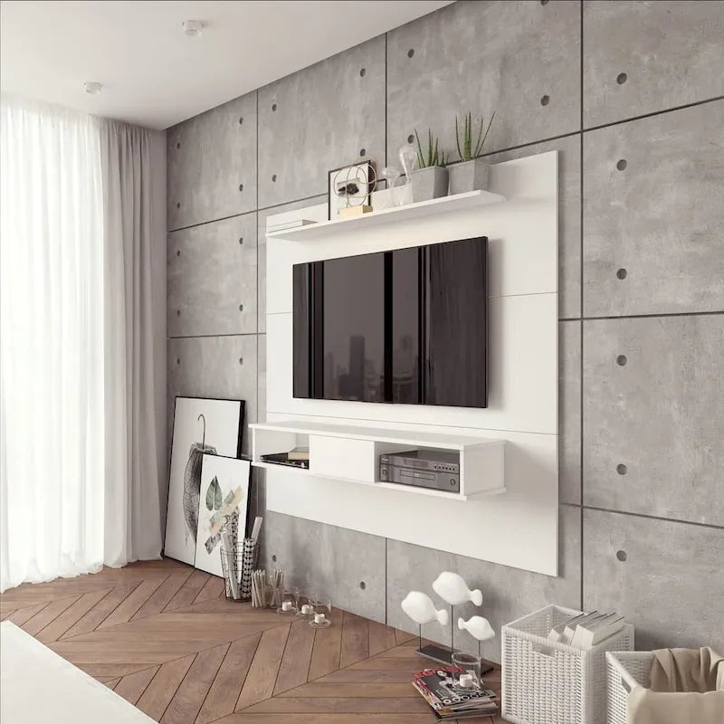Meuble TV mural simple Blanc / Sable / Marron foncé / Marron clair, pour TV jusqu'à 70"