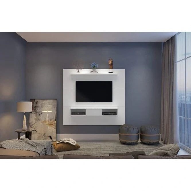 Meuble TV mural simple Blanc / Sable / Marron foncé / Marron clair, pour TV jusqu'à 70"
