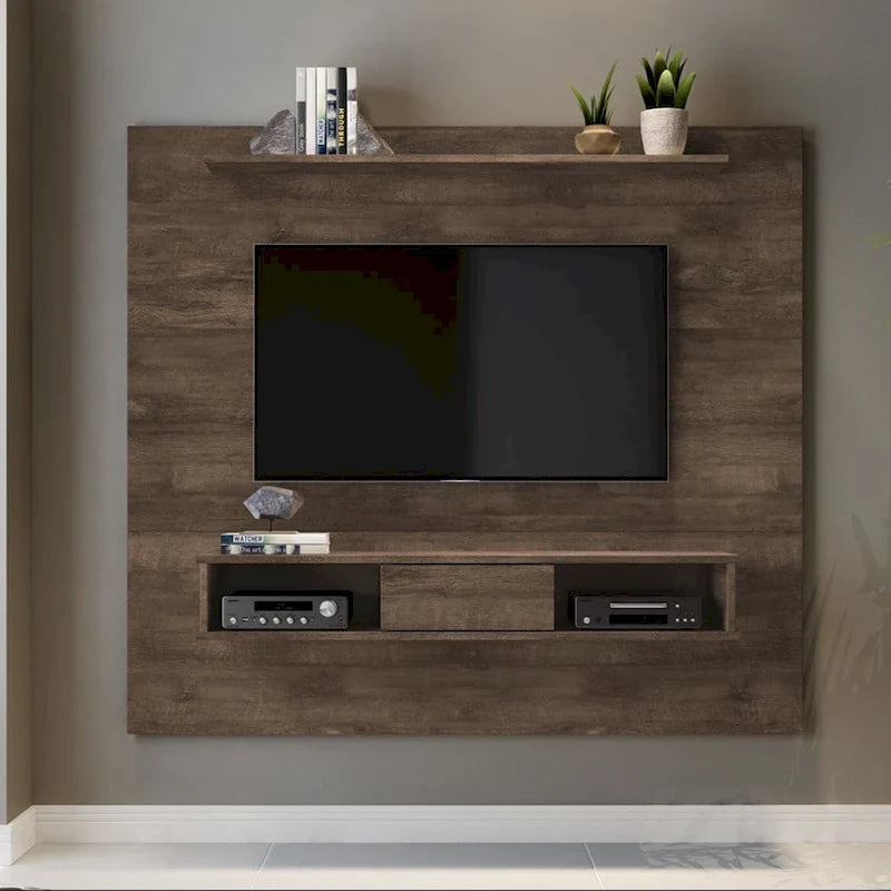 Meuble TV mural simple Blanc / Sable / Marron foncé / Marron clair, pour TV jusqu'à 70"