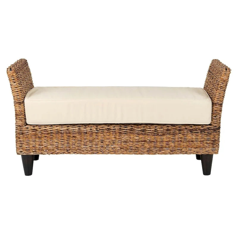 Banc en Abaca Tressé Naturel avec Coussin Crème, 1 Place
