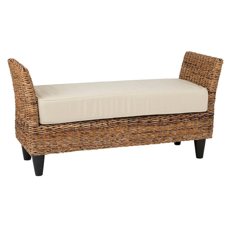 Banc en Abaca Tressé Naturel avec Coussin Crème, 1 Place