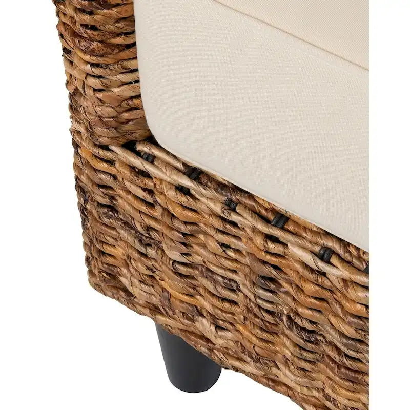 Banc en Abaca Tressé Naturel avec Coussin Crème, 1 Place