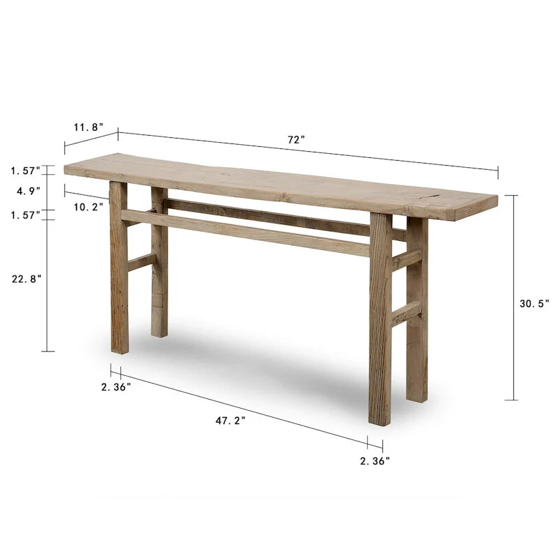 Console en bois naturel patiné, rectangulaire, pour 1 personne