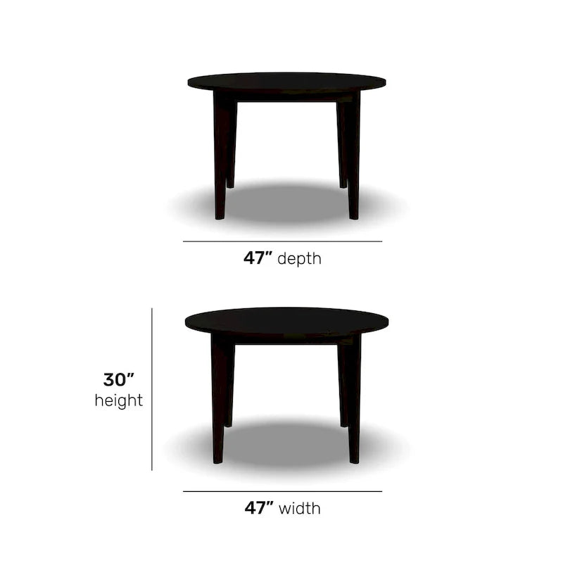 Table à manger ronde noire, bois, 4 places