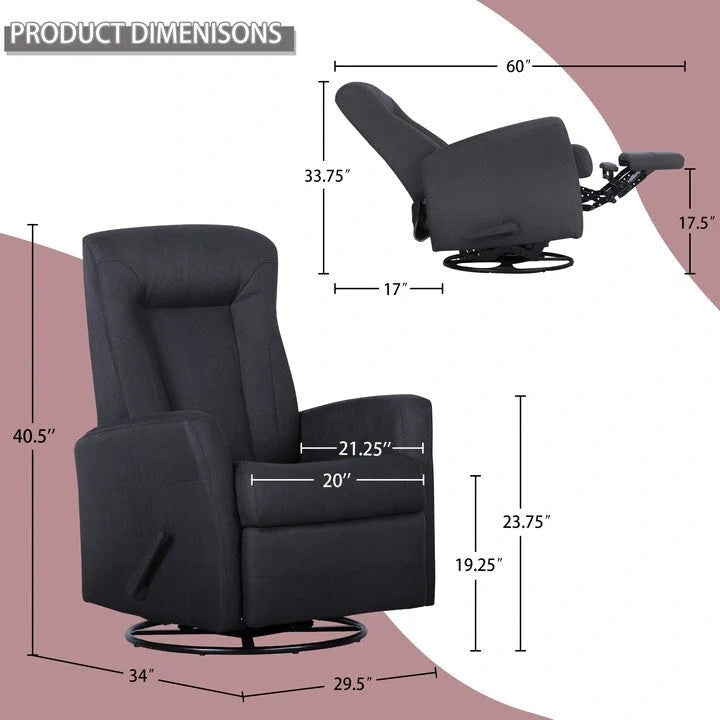 Fauteuil inclinable gris pivotant et à bascule, 1 place