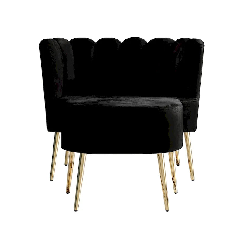 Fauteuil d'appoint en velours gris clair / bleu marine / noir / gris argenté / rose clair avec ottomane, 1 place, pieds dorés