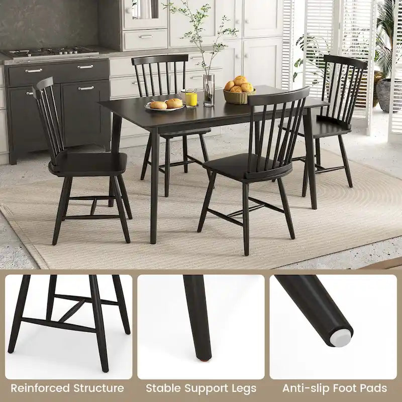 Chaise de salle à manger sans accoudoirs à dossier à barreaux, coloris naturel/noir, lot de 2