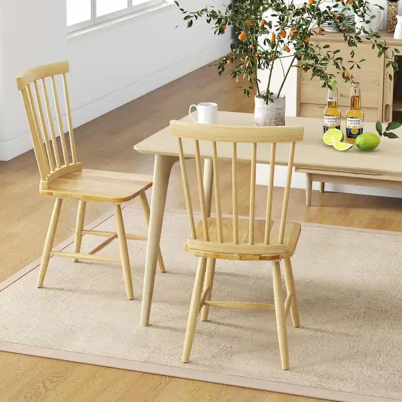 Chaise de salle à manger sans accoudoirs à dossier à barreaux, coloris naturel/noir, lot de 2
