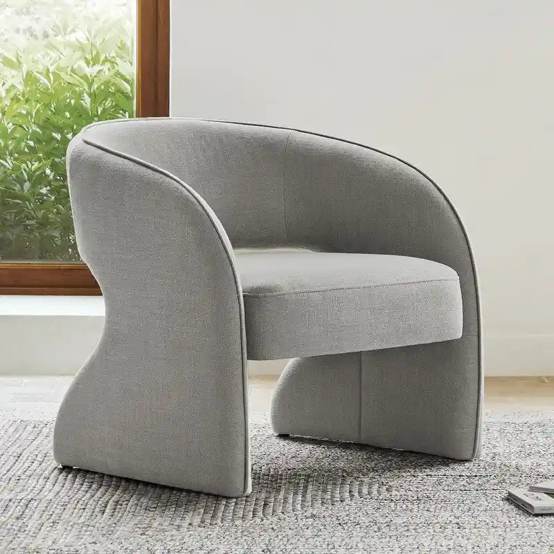 Fauteuil d'appoint moderne gris/lin, dossier ouvert, une place