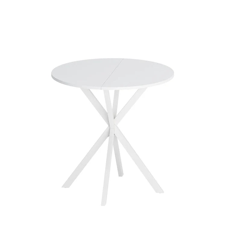 Table de salle à manger ronde, piètement croisé, noir / blanc / marbre blanc, 2 personnes, plateau amovible en 2 parties