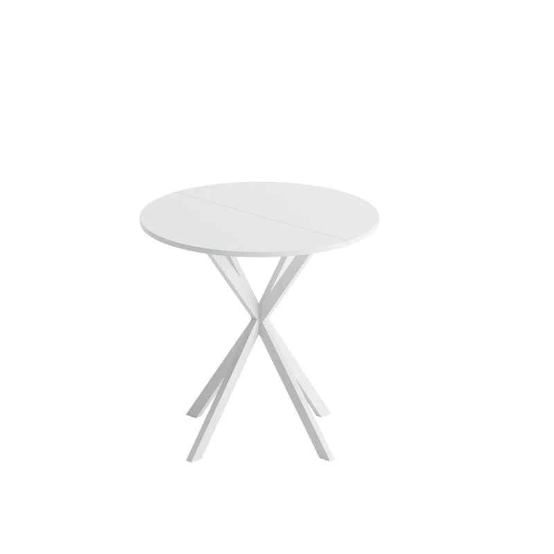 Table de salle à manger ronde, piètement croisé, noir / blanc / marbre blanc, 2 personnes, plateau amovible en 2 parties