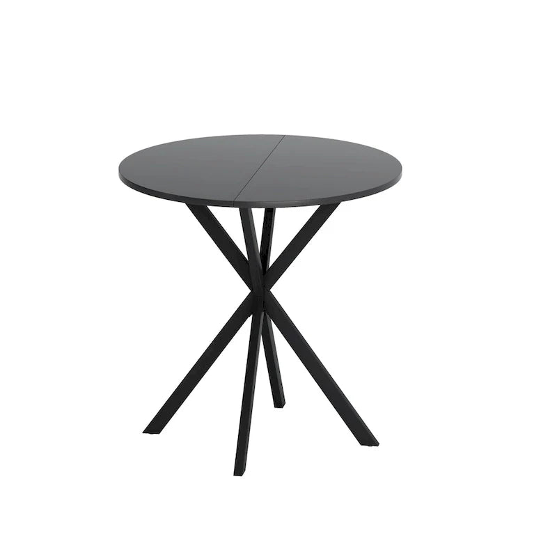 Table de salle à manger ronde, piètement croisé, noir / blanc / marbre blanc, 2 personnes, plateau amovible en 2 parties