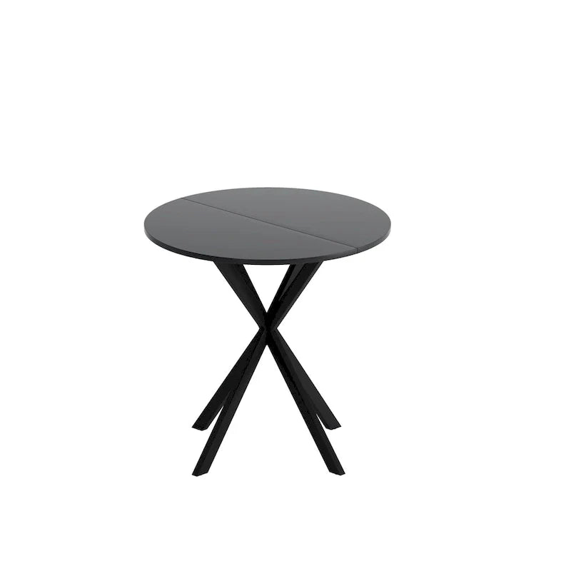 Table de salle à manger ronde, piètement croisé, noir / blanc / marbre blanc, 2 personnes, plateau amovible en 2 parties