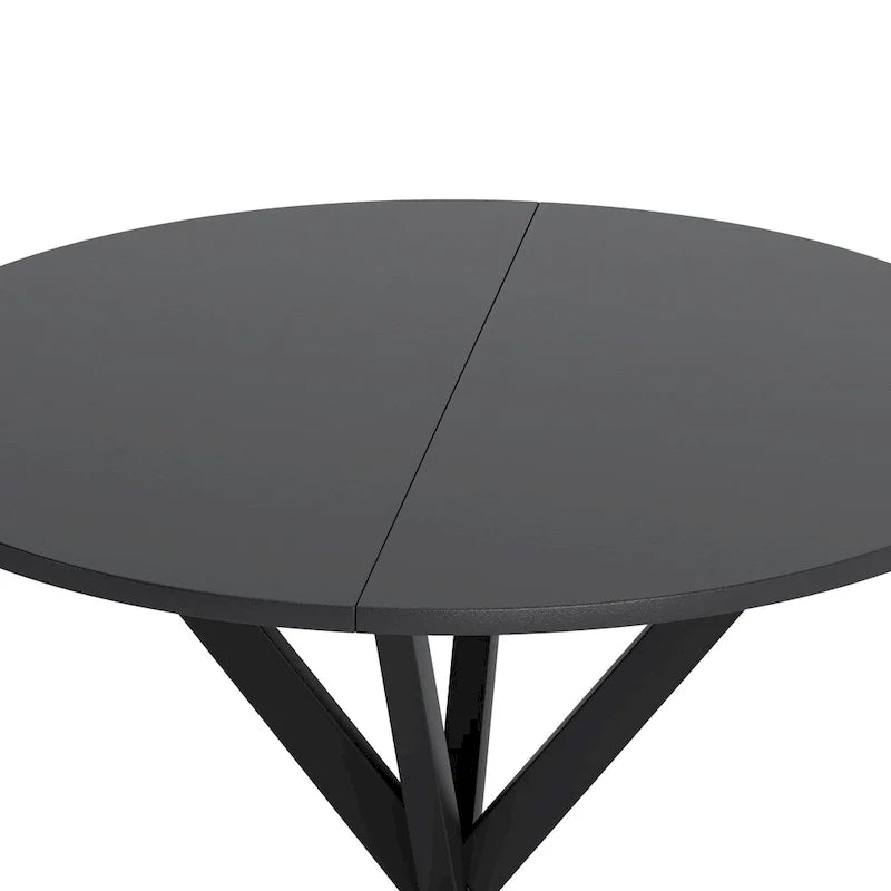 Table de salle à manger ronde, piètement croisé, noir / blanc / marbre blanc, 2 personnes, plateau amovible en 2 parties