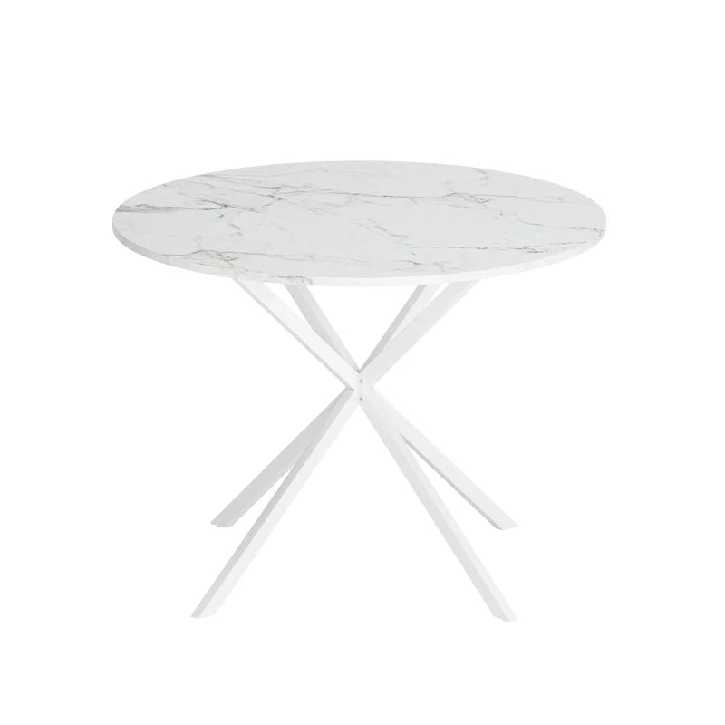 Table de salle à manger ronde, piètement croisé, noir / blanc / marbre blanc, 2 personnes, plateau amovible en 2 parties