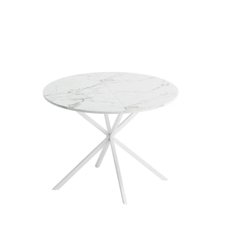 Table de salle à manger ronde, piètement croisé, noir / blanc / marbre blanc, 2 personnes, plateau amovible en 2 parties
