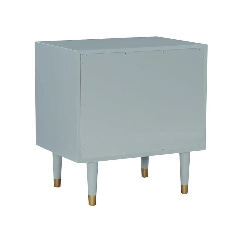 Table de chevet géométrique 2 tiroirs blanc/noir/gris avec pieds dorés