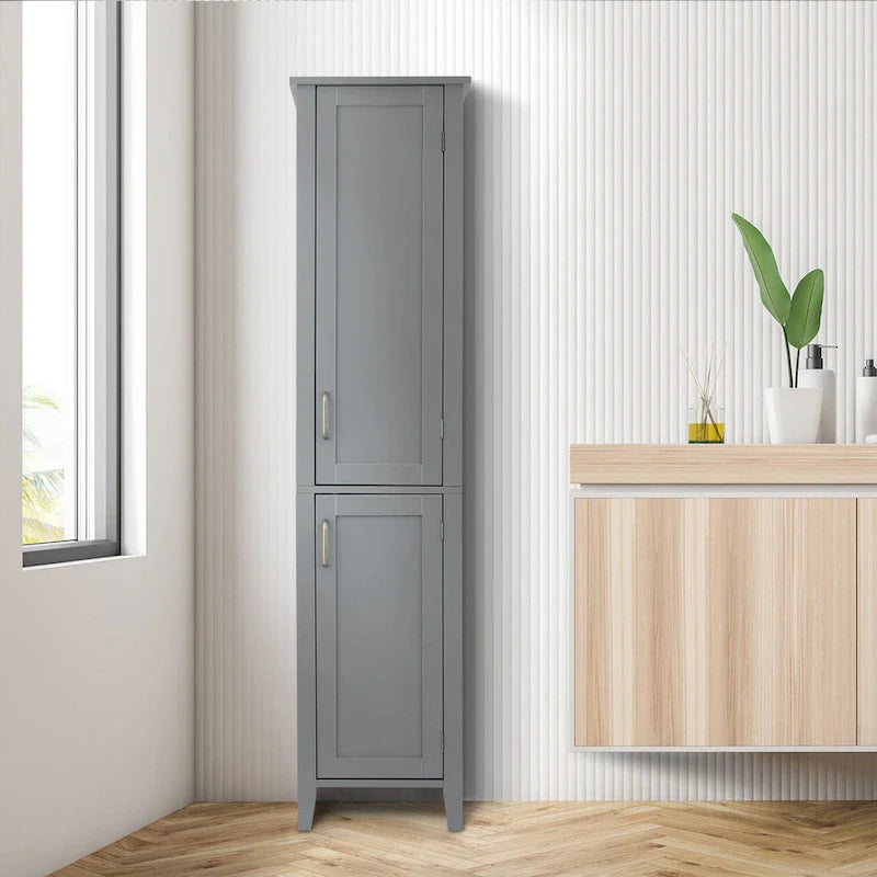 Meuble haut de rangement en lin en bois gris foncé avec portes doubles