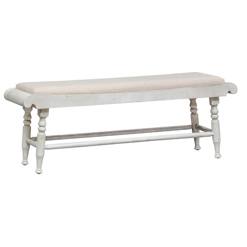 Banc de salle à manger en lin antique et gris patiné, style campagne anglaise, 1 place