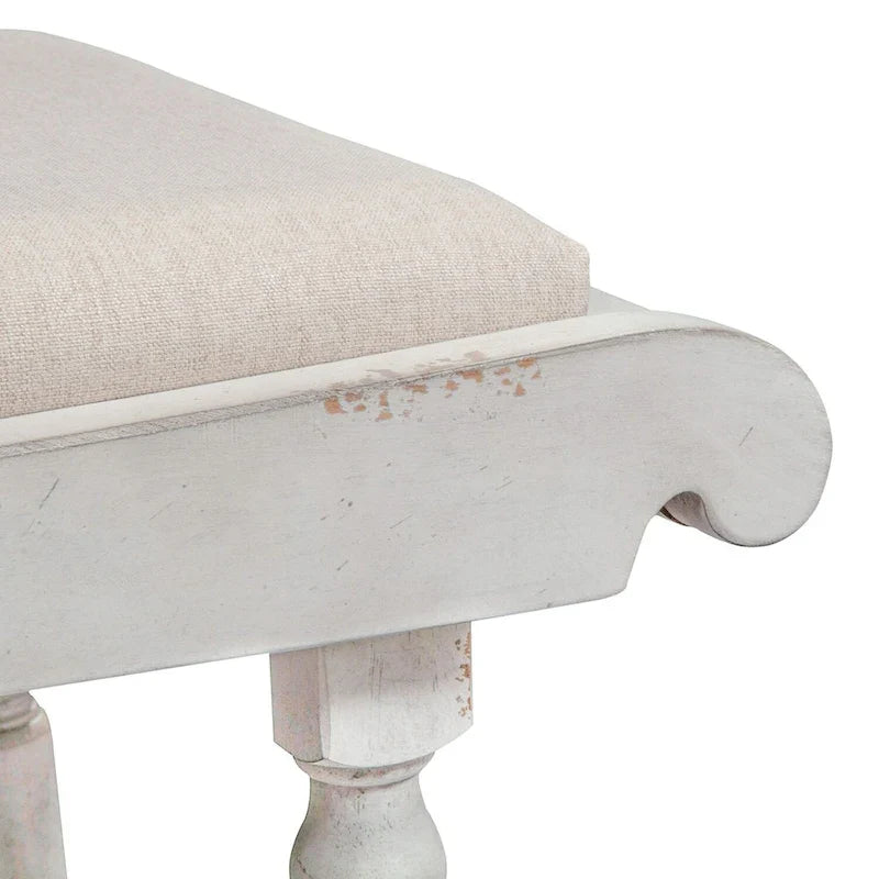 Banc de salle à manger en lin antique et gris patiné, style campagne anglaise, 1 place