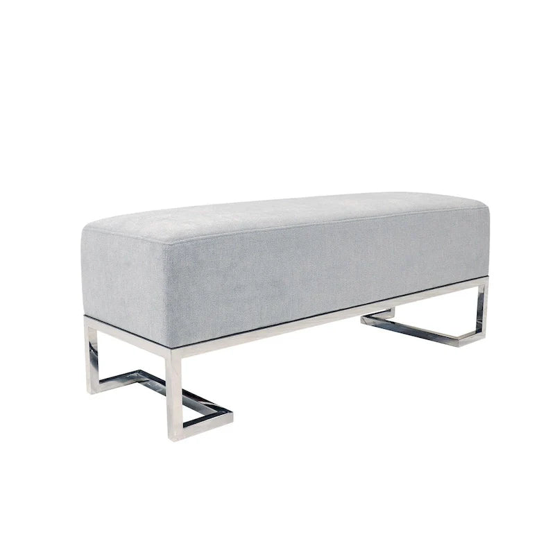 Banc rembourré ivoire/bleu, pieds en acier inoxydable, 3 places