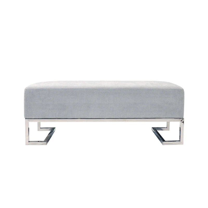 Banc rembourré ivoire/bleu, pieds en acier inoxydable, 3 places