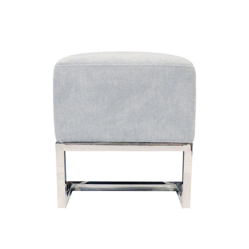 Banc rembourré ivoire/bleu, pieds en acier inoxydable, 3 places