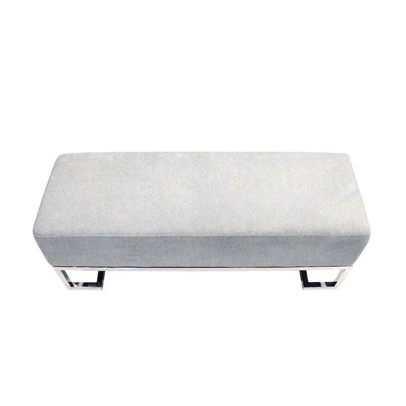 Banc rembourré ivoire/bleu, pieds en acier inoxydable, 3 places