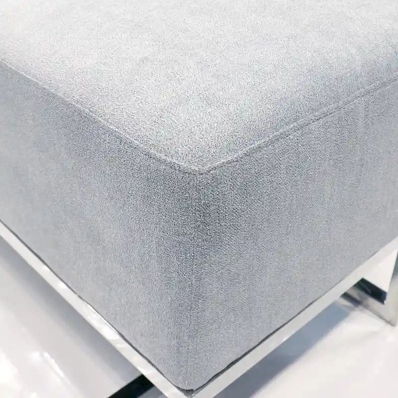 Banc rembourré ivoire/bleu, pieds en acier inoxydable, 3 places