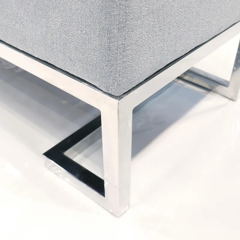 Banc rembourré ivoire/bleu, pieds en acier inoxydable, 3 places