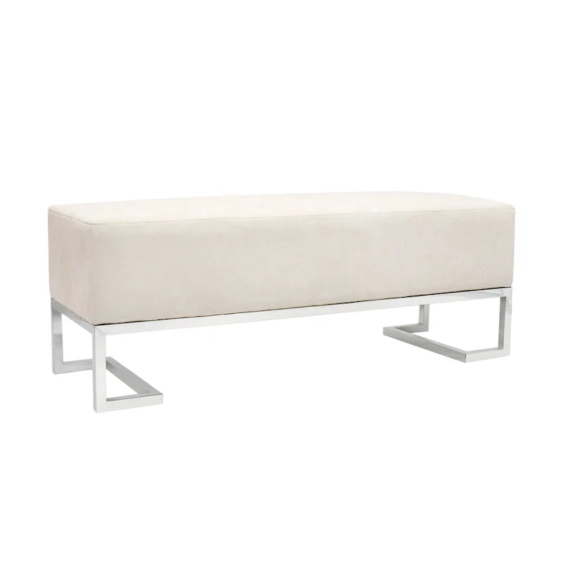Banc rembourré ivoire/bleu, pieds en acier inoxydable, 3 places