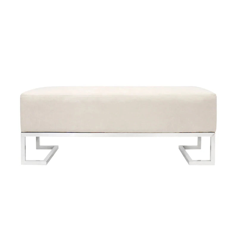 Banc rembourré ivoire/bleu, pieds en acier inoxydable, 3 places