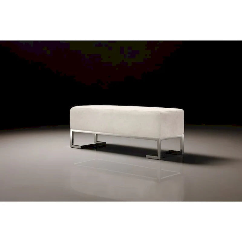 Banc rembourré ivoire/bleu, pieds en acier inoxydable, 3 places