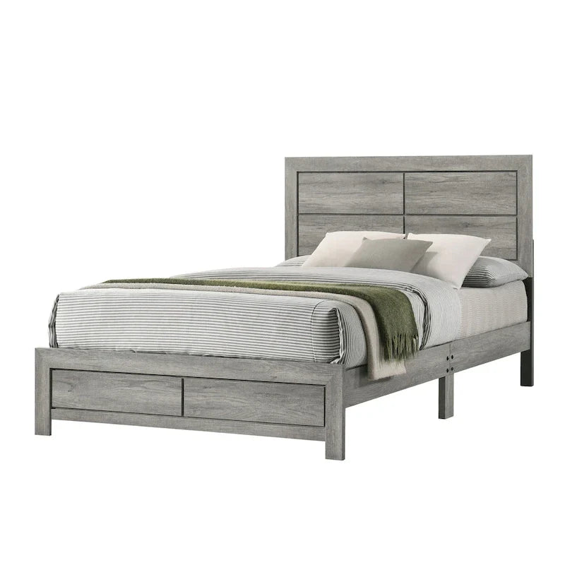 Ensemble de chambre à coucher rustique sur plateforme en bois flotté gris, 3 pièces, 1-2 personnes