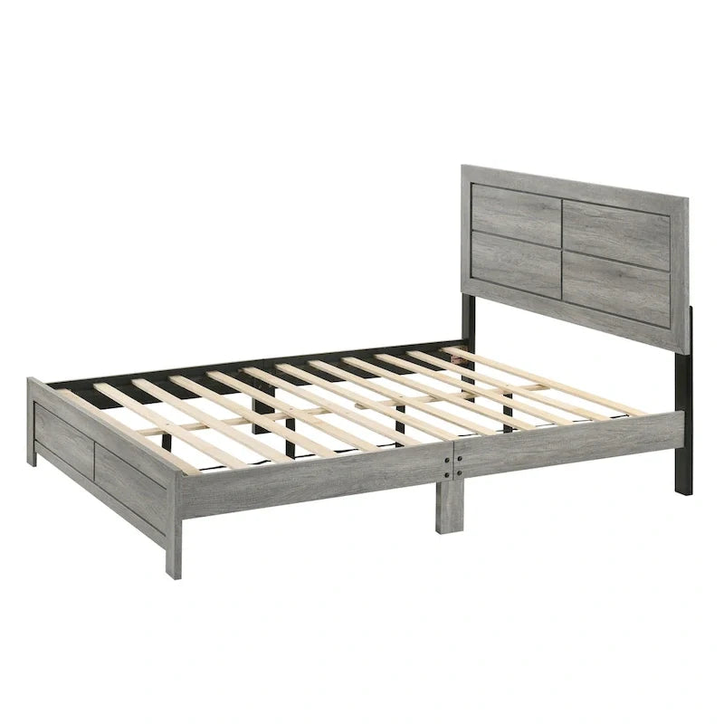 Ensemble de chambre à coucher rustique sur plateforme en bois flotté gris, 3 pièces, 1-2 personnes