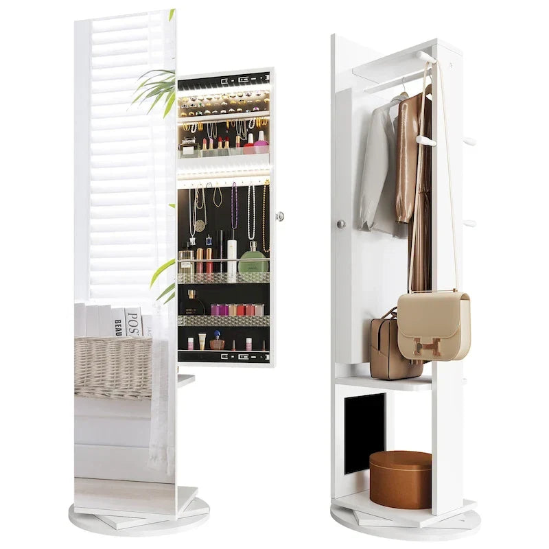 Miroir psyché armoire à bijoux blanc, autoportant, 1 personne